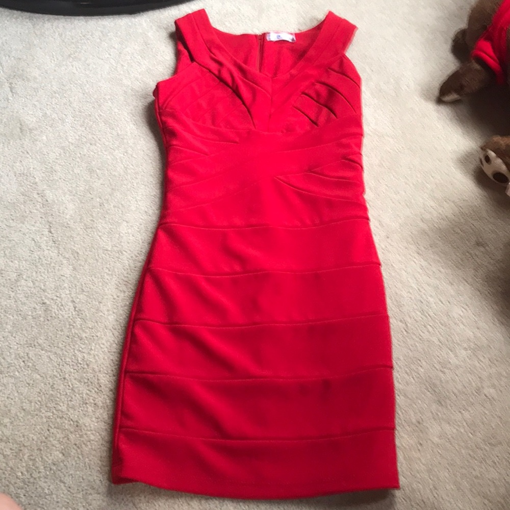 red form-fitting mini dress